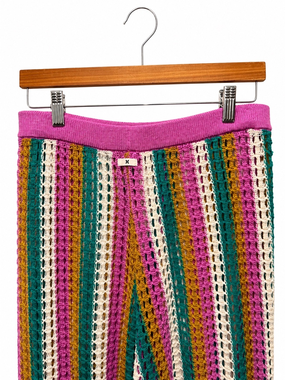 NWT Hurley Stripe Crochet Swim Cover-Up Pants in Pink Multi Color, Size Large - Picture 7 of 11